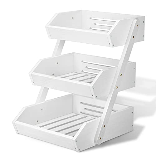 G.a HOMEFAVOR Fruit Basket for Kitchen, 3-Tier Fruit Bowl for Kitchen Counter, Vegetable Storage Stand for Fruit Shop, 15 mm Thickness (WHITE) - color: White, size: 3-Tier