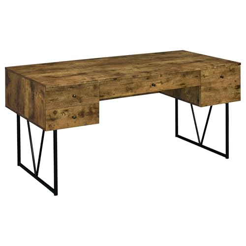 Coaster Home Furnishings Analiese Rustic 63-Inch 4-Drawer Home Office Computer Writing Desk Study Table with Storage Engineered Eco-Friendly Wood Look Laminate Sturdy Steel Base Rustic Nutmeg 800999 - color: Rustic Nutmeg