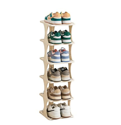 UFORU Vertical Shoe Rack 6 Tier, Narrow Free Standing Shoe Organizer for Closet, Entryway & Bedroom, Tall Plastic Narrow Shoe Rack for Small Spaces, Stackable Shoe Organizer& Easy to Assemble