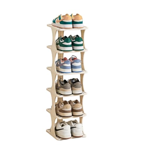 UFORU Vertical Shoe Rack 6 Tier, Narrow Free Standing Shoe Organizer for Closet, Entryway & Bedroom, Tall Plastic Narrow Shoe Rack for Small Spaces, Stackable Shoe Organizer& Easy to Assemble