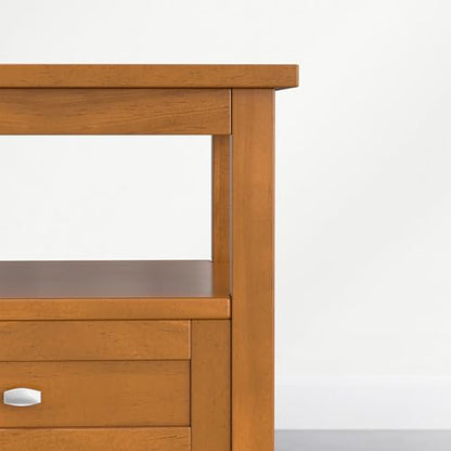 SIMPLIHOME Warm Shaker End Table - 20 inch Wide Solid Wood Side Table in Warm Honey Brown, Transitional Accent Table for Living Room with Drawer, Open Shelf and Square Tapered Legs - color: Warm Honey Brown, size: 20 inch, style: End Table