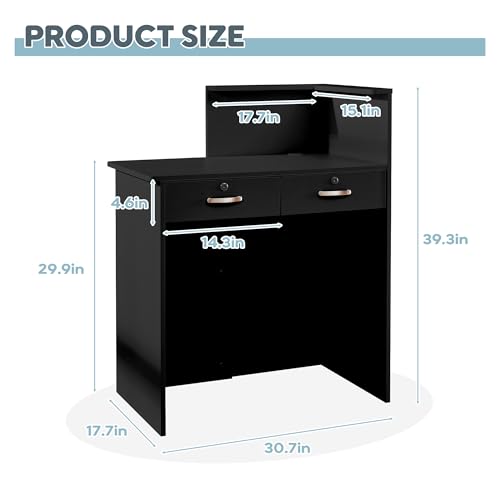 Reception Desk with Counter,Small Front Desk with Two Lockable Drawers,Cable Management Holes,Counter Table for Salon Lobby Office Home (Black) - color: Black