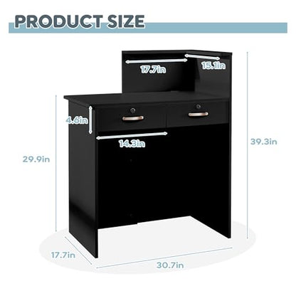 Reception Desk with Counter,Small Front Desk with Two Lockable Drawers,Cable Management Holes,Counter Table for Salon Lobby Office Home (Black) - color: Black