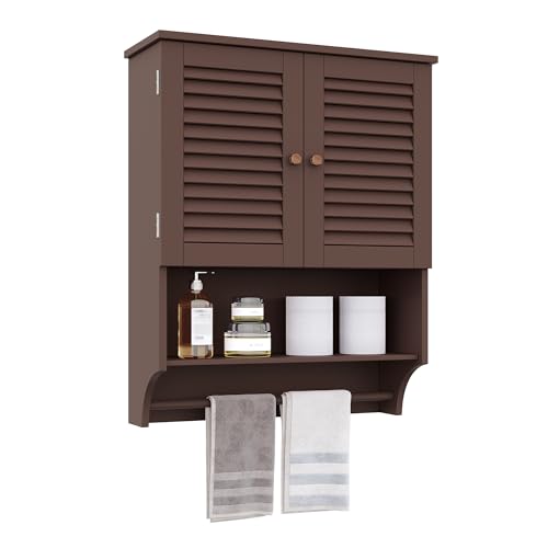 ChooChoo Bathroom Wall Cabinet with Towel Bar and Ample Storage | 23.6"L x 7.9"W x 27.5"H MDF Medicine Cabinet, Over The Toilet Space Saver Storage Cabinet with Adjustable Shelf, Espresso - color: Espresso, size: 23.6"L x7.9"W x27.5"H
