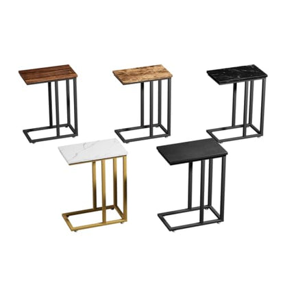 VECELO Universal C-Shaped Side Table, Multi-Functional Snack & TV Tray for Living Room, Bedroom, Black Marble (1 Set) - color: Black Marble, size: 1 Set