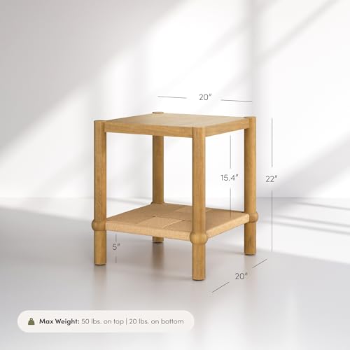 Nathan James River Modern Coastal Side Table with Solid Wood Legs and Seagrass Storage Shelf, Light Brown - color: Light Brown/Seagrass, size: Single