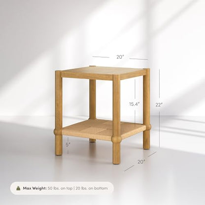 Nathan James River Modern Coastal Side Table with Solid Wood Legs and Seagrass Storage Shelf, Light Brown Set of 2 - color: Light Brown/Seagrass, size: Set of 2
