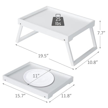 RRX Bed Tray Table with Folding Legs, Breakfast in Bed Tray (1, White) | Bed Trays for Folding Table Eating, Kitchen Serving, Food, Sofa, Snacking or Working, Laptop Desk Dinner, Snack Tray - color: White