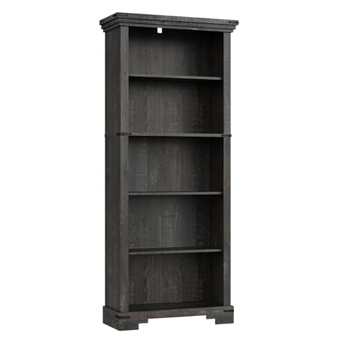 5-Tier Farmhouse Bookshelf, 61.1 inch Tall Bookcase with Storage & Unique Design & One Adjustable Shelf, Wooden Bookshelf for Study Room, Living Room, Home Office, Bedroom (Black) - color: Black