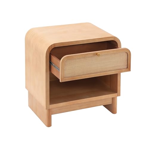 Christopher Knight Home Louisa Modern Nightstand with Open Shelf & Drawer, Wooden Small Night Stand, Bedside Table/End Table for Bedroom/Living Room, Storage Cabinet with Curved Design, Natural