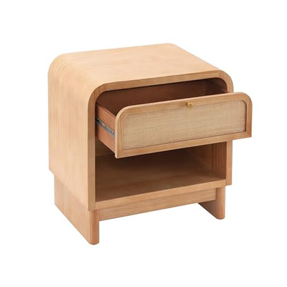 Christopher Knight Home Louisa Modern Nightstand with Open Shelf & Drawer, Wooden Small Night Stand, Bedside Table/End Table for Bedroom/Living Room, Storage Cabinet with Curved Design, Natural