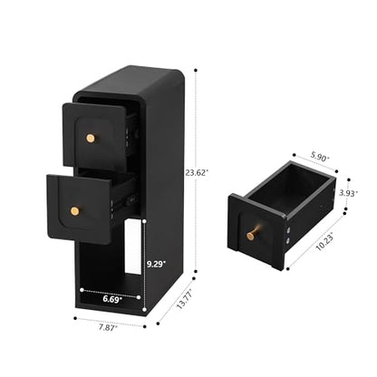 Narrow Nightstand with 2 Drawers, Small Bedside Tables, Mid-Century Modern Slim Night Stand with Storage, Wooden End Table for Small Spaces, Bedroom, Living Room (Black-1PCS) - color: 2drawers-black-1pcs