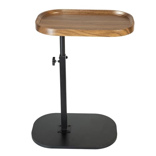 C Shaped End Table for Couch, Sofa Armrest Tray Table with Adjustable Height, 360° Swivel Sofa Bed Bathroom TV Tray for Living Room,Bed Side, Bedroom,Study and Small Spaces(Walnut Color) - color: Walnut Color