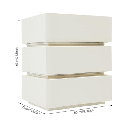 Minimalist Nightstand with LED Light, Wooden White Bedside Table with 3 Drawers Small Modern Side Table for Bedroom Dorm Small Spaces - size: 3 Drawer