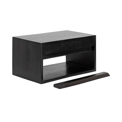 Kate and Laurel Reid Ribbed Wooden Tiered Floating Side Table, 18 x 10 x 9, Black, Modern Rectangular Mango Wood Floating Nightstand with Drawer for Bedroom Storage or Living Room End Table - color: Black