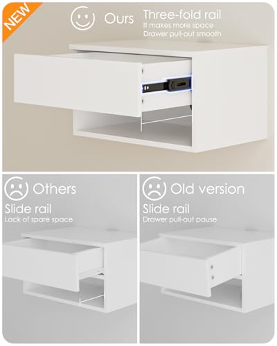 Floating Nightstand, Small Modern Floating Nightstand with Drawer, Floating Shelves for Bedroom, Bathroom (White) - color: White