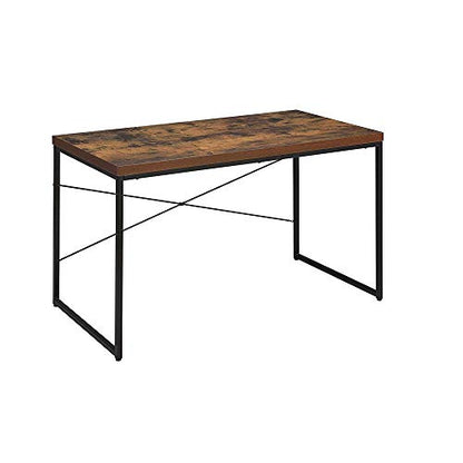Writing Desk Industrial Style Weathered Oak, Black Metal | weathered oak wood top, black metal frame, rectangular desk, 47W x 22D x 28H, simple assembly, home office use