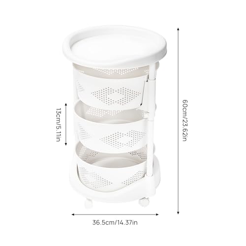 3-Tier Adjustable Kitchen Storage Rack,3 Layer Rotating Vegetable Organizer with Lockable Casters,Multi-Layers Rotatable Baskets for Kitchen Bathroom Living Room,White - size: 3-Tier