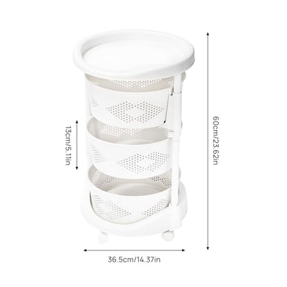 3-Tier Adjustable Kitchen Storage Rack,3 Layer Rotating Vegetable Organizer with Lockable Casters,Multi-Layers Rotatable Baskets for Kitchen Bathroom Living Room,White - size: 3-Tier