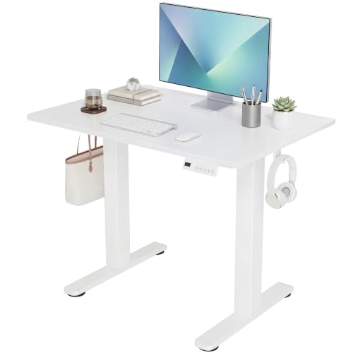 Claiks Electric Standing Desk, 32 x 19 Inch Small Height Adjustable Sit Stand Desk for Home Office, Computer Desk with Memory Presets, Cable Management & Headphone Hooks, 156 lbs Capacity, White - color: White, size: 32 Inch