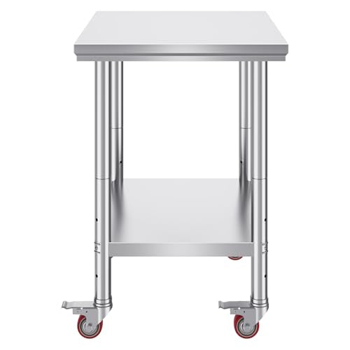 VEVOR Stainless Steel Work Table 30 x 24 x 33 Inch Prep Table with 4 Caster - size: 30*24*33In, style: With Caster