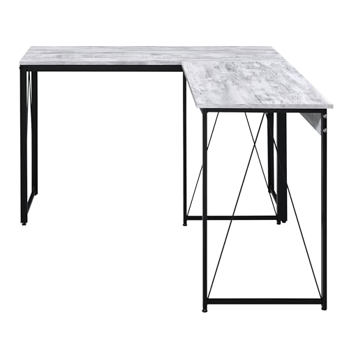 Antique White and Black 35.5" Writing Desk with Metal Sled Base