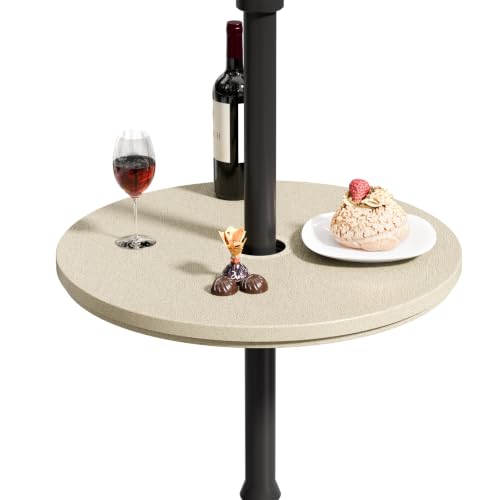 Patio Umbrella Table Tray with 1.5" Hole, Plastic Outdoor Side Table with Adjustable Knob, All-Weather, for Poolside, Backyard, Deck, 2pcs, Beige