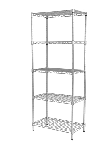 SINGAYE 5 Metal Shelves Wire Shelving Storage Shelf Adjustable Unit Pantry | 5 Tier Kitchen Laundry Room Organization Home Pantry Closet Bathroom Organizers Garage Rack 12" D x 22" W x 59" H Gray - color: Grey, size: 5 Tier 12"Dx22"Wx59"H