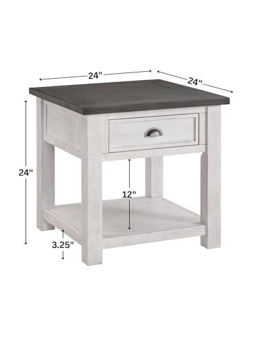 Martin Svensson Home Monterey Solid Wood End Table White with Grey Top | Farmhouse Rustic, Coastal Side Table, Drawer and Storage Shelf - color: White and Grey