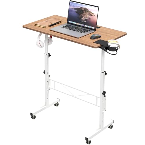 Hadulcet Portable Standing Desk, Rolling Desk Adjustable Height, Mobile Laptop Desk, Small Stand Up Table with Wheels, Walking Table for Treadmill Walking Pad, Tall Computer Stand, Oak - color: Oak