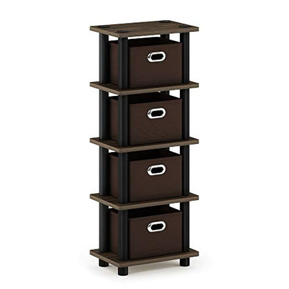 FURINNO Turn-N-Tube 4-Bins System Rack, Columbia Walnut/Black/Dark Brown - color: Columbia Walnut/Black/Dark Brown, size: 4-Bins