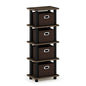 FURINNO Turn-N-Tube 4-Bins System Rack, Columbia Walnut/Black/Dark Brown - color: Columbia Walnut/Black/Dark Brown, size: 4-Bins
