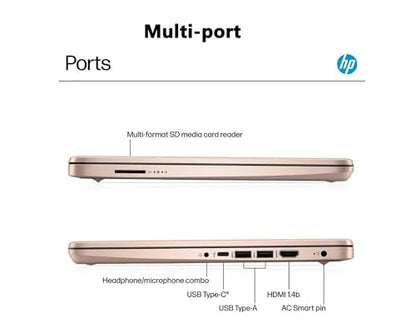 Elite 14" HD Anti-Glare Display Portable Laptop for Student & Home Office by HP, Intel Quad-Core N150, 4GB RAM|128GB UFS, Wi-Fi6/SD Card Slot/WIN 11, 1-Year Microsoft 365 & 1TB Cloud Storage Rose Gold