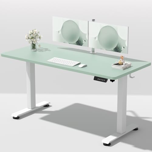 Veken 55 Inch Large Electric Standing Desk, Gaming Table, Green | Height Adjustable Sit Stand Up Computer Tables for Home Office, Study , Writing, Suit students, employees and group work - color: Green, size: 55×23.6 Inch
