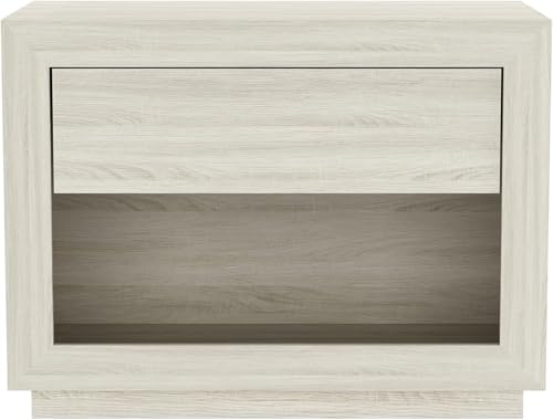 Manhattan Comfort Soren 32" Nightstand with 1 Drawer & Open Cubby, Modern Wood Design Bedside Table, Handle-Less Minimalist Storage, Elevated Base, Compact & Functional, Whitewashed Oak - color: Whitewashed Oak