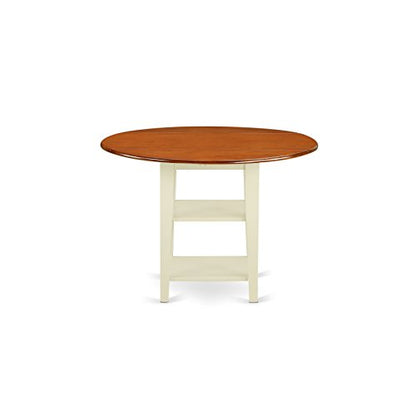East West Furniture SUWE5-BMK-W 5 Piece Dining Table Set for 4 Includes a Round Kitchen Table with Dropleaf & Shelves and 4 Kitchen Dining Chairs, 42x42 Inch, Buttermilk & Cherry - style: SUWE5-BMK-W