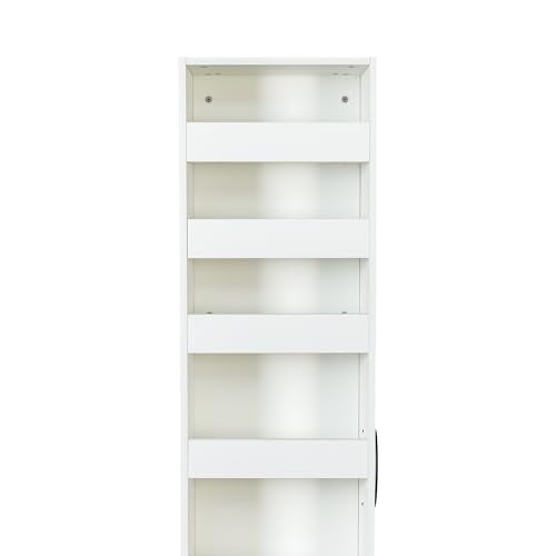 Slim Storage Cart,Pull-Out Spice Rack Next to Fridge White Narrow Storage Cabinet with Open Self, Wood Unit Storage Rack with Handle Wheels for Narrow Spaces,7 Tier - size: 2