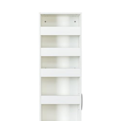 Slim Storage Cart,Pull-Out Spice Rack Next to Fridge White Narrow Storage Cabinet with Open Self, Wood Unit Storage Rack with Handle Wheels for Narrow Spaces,7 Tier - size: 2