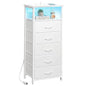 Fixwal Tall Nightstand with Charging Station and LED Lights, Night Stand with PU Finish Fabric Storage Drawers, 5 Drawer Dresser, White - color: White, size: 39.3"H (5 drawers), style: Power+Light (1pc)