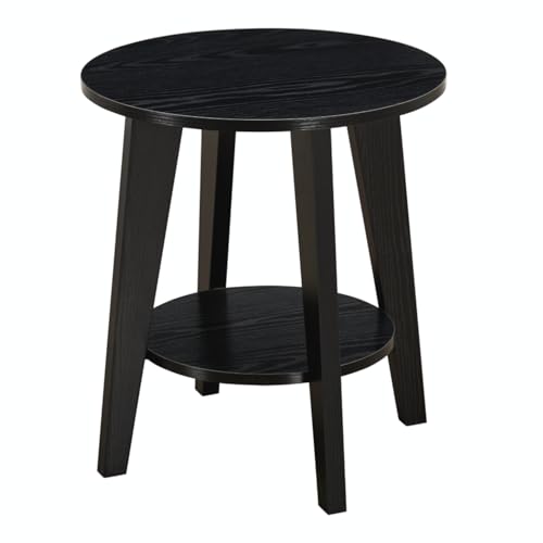 Small Round Side Table-17.7" Cute End Table with 2-Tier Storage | Waterproof Low Nightstand for Kids Room, Nursery, Small Spaces, Plant Stand & Bean Bag (Black) - color: Charcoal Black