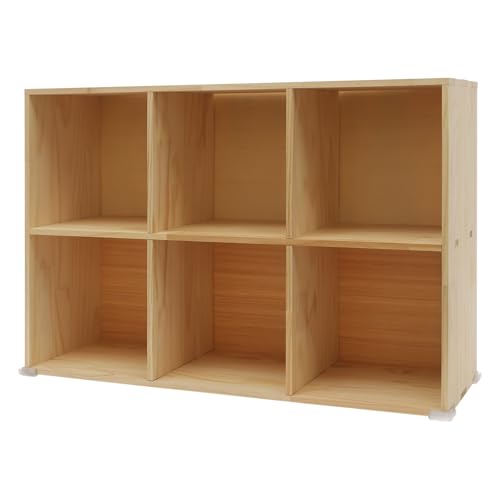 6-Cube Solid Wood Bookshelf, 3-Tier Storage Organizer Semi-Open Floor Display Shelf Closet Cabinet for Home Office Library School, 12" D x 35" W x 24" H - size: 6-Cube