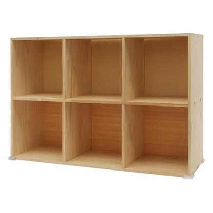 6-Cube Solid Wood Bookshelf, 3-Tier Storage Organizer Semi-Open Floor Display Shelf Closet Cabinet for Home Office Library School, 12" D x 35" W x 24" H - size: 6-Cube