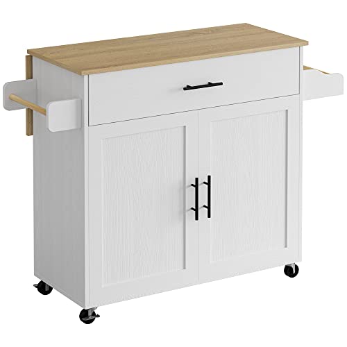 IRONCK Kitchen Island with Wheels and Drawers for Kitchen and Dining Room | Open Shelves, Storage, Daily home use - color: White
