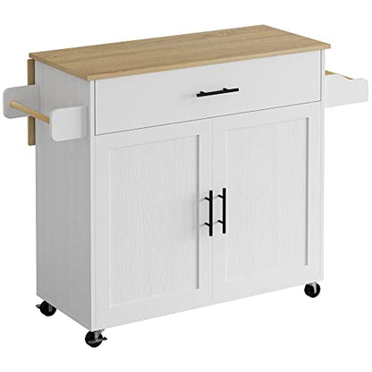 IRONCK Kitchen Island with Wheels and Drawers for Kitchen and Dining Room | Open Shelves, Storage, Daily home use - color: White