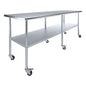 AmGood 96" Long x 36" Deep Stainless Steel Table with Casters - size: 96" Long x 36" Deep
