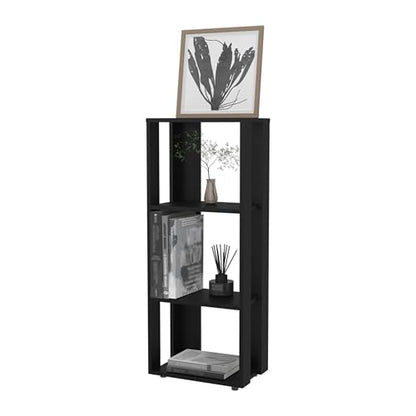 16" Storage Cabinet with 3-Open-Shelves, Practical Cabinets with Melamine Coating, Multifunctional Bookcase with Sturdy Construction for Vertical Use, Black