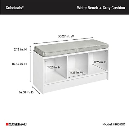 ClosetMaid 1631 Cubeicals 3-Cube Storage Bench, White with Gray Cushion - color: White With Gray Cushion