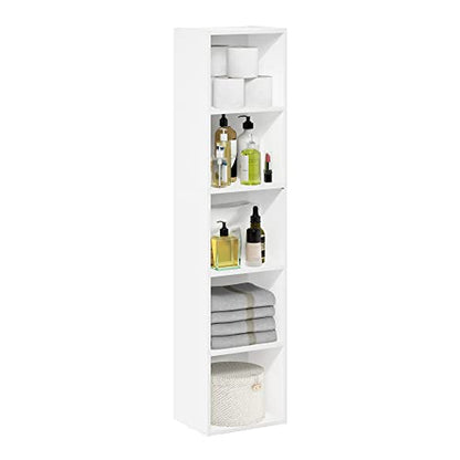 Furinno PASIR Book Shelf, 5-Tier Modern Bookshelf, Open Shelves Bookcase, 9 x 12 x 52, for Living Room, Bedroom, Home Office, Plain White - color: Plain White, size: 5-Tier, 9 x 12 x 52