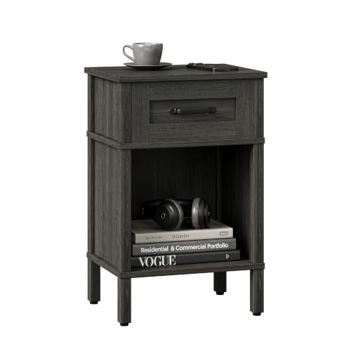 Farmhouse Nightstands with Drawer, Small Wooden Side Table, Modern Bedroom Night Stand, Wood Night Table, Grey Bedside Table with Storage, End Table for Living Room LET512GW - color: Grey Wood