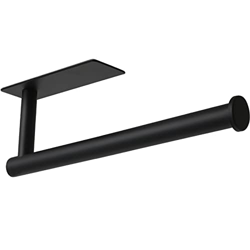 theaoo Under Cabinet Paper Towel Holder for Kitchen, Adhesive, Black | Wall Mounted Paper Towel Roll Rack for Bathroom or Kitchen, SUS304 Stainless Steel, Self-Adhesive or Screw Installation - color: Black